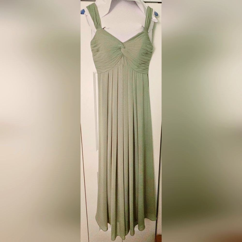 Azazie Kaitlynn Matcha Empire Ruched Chiffon Convertible Dress, Pistachio A8 - Picture 9 of 11